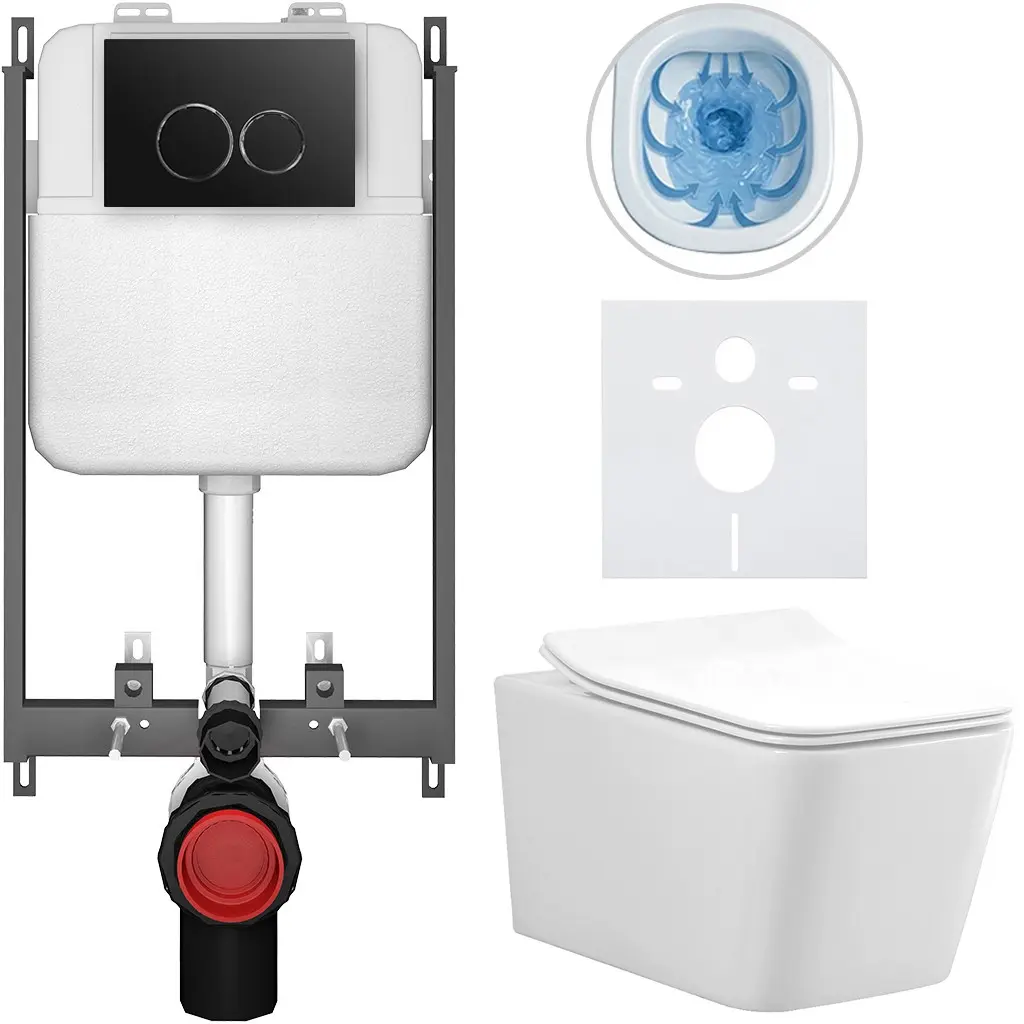 CERANO Kompletní WC set Basic/Forte bílá lesklá WC tlačítko Dualo/Černá pro zazdění 51x36 CER-8050BD86111