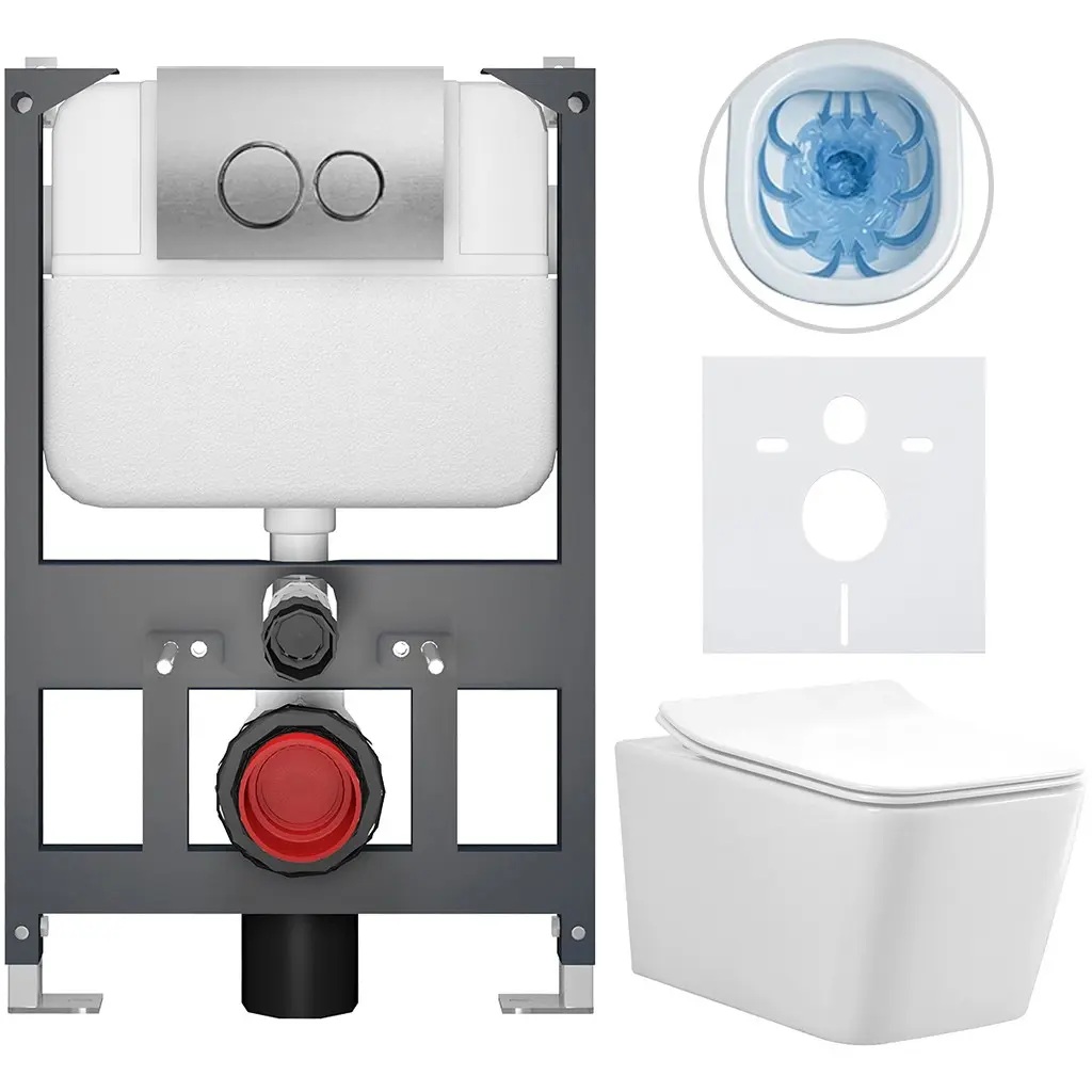 Kompletní WC set Basic/Forte - bílá lesklá - WC tlačítko Dualo/Stříbrná - závěsné - nízký modul - předstěnová instalace - 51x36 cm