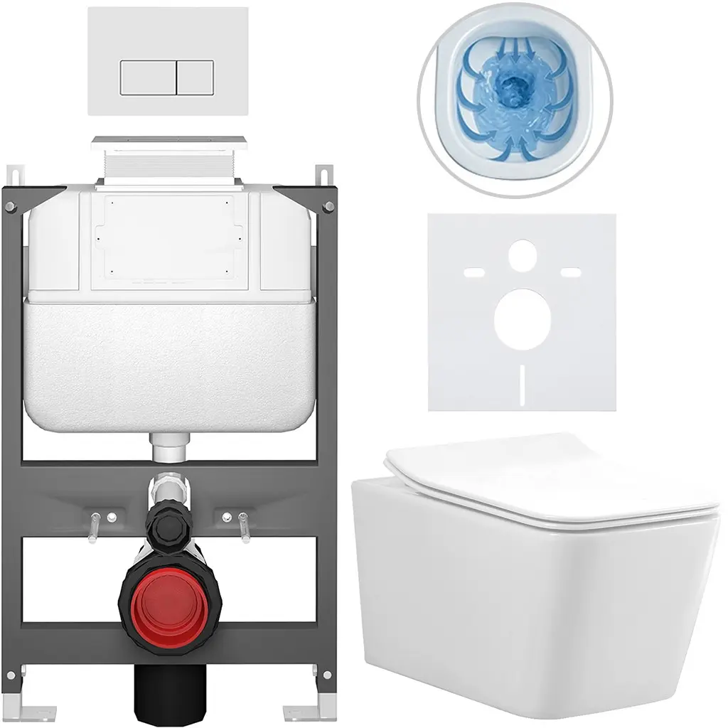 Kompletní WC set Basic/Forte - bílá lesklá - WC tlačítko Modulo/Bílá - ovládání shora - předstěnová instalace - 51x36 cm