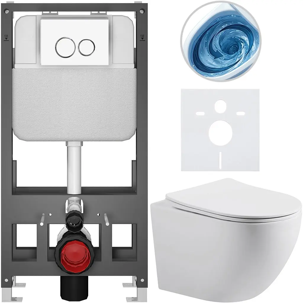 CERANO Kompletní WC set Basic/Cesso bílá matná WC tlačítko Dualo/Bílá volně stojící předstěnová instalace 49x36 CER-8050BD86152