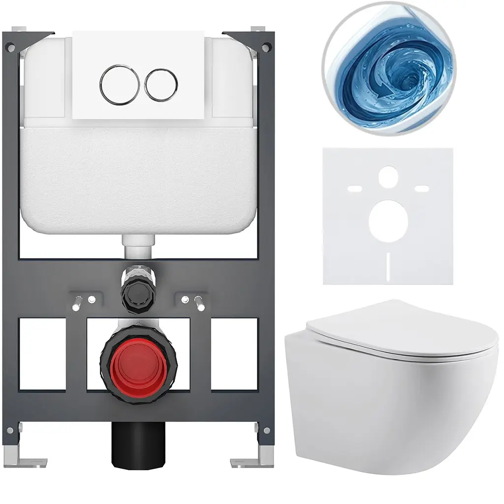 Kompletní WC set Basic/Cesso - bílá matná - WC tlačítko Dualo/Bílá - závěsné - nízký modul - předstěnová instalace - 49x36 cm - 8050BD86154