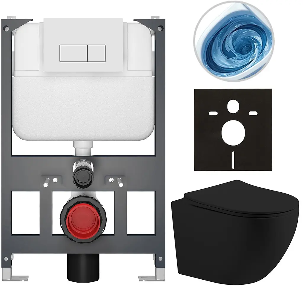 Kompletní WC set Basic/Cesso - černá matná - WC tlačítko Modulo/Bílá - závěsné - nízký modul - předstěnová instalace - 49x36 cm - 8050BD86229