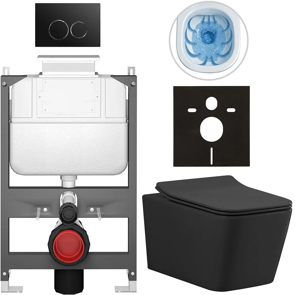 CERANO Kompletní WC set Basic/Forte černá matná WC tlačítko Dualo/Černá ovládání shora předstěnová instalace 51x36 CER-8050BD86380