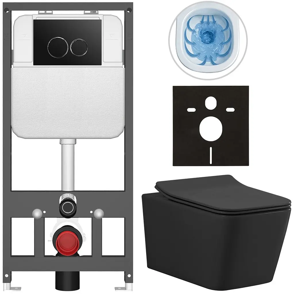 CERANO Kompletní WC set Basic/Forte černá matná WC tlačítko Dualo/Černá závěsné předstěnová instalace 51x36 CER-8050BD86383