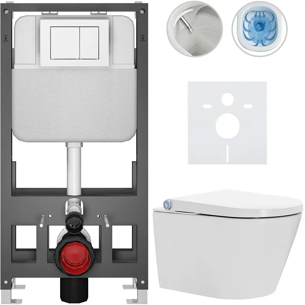 CERANO Závěsné WC s bidetem Basic/Cronus Standard bílá lesklá WC tlačítko Maxio/Bílá volně stojící předstěnová instalace 59,3x38,4 CER-8050BD86437