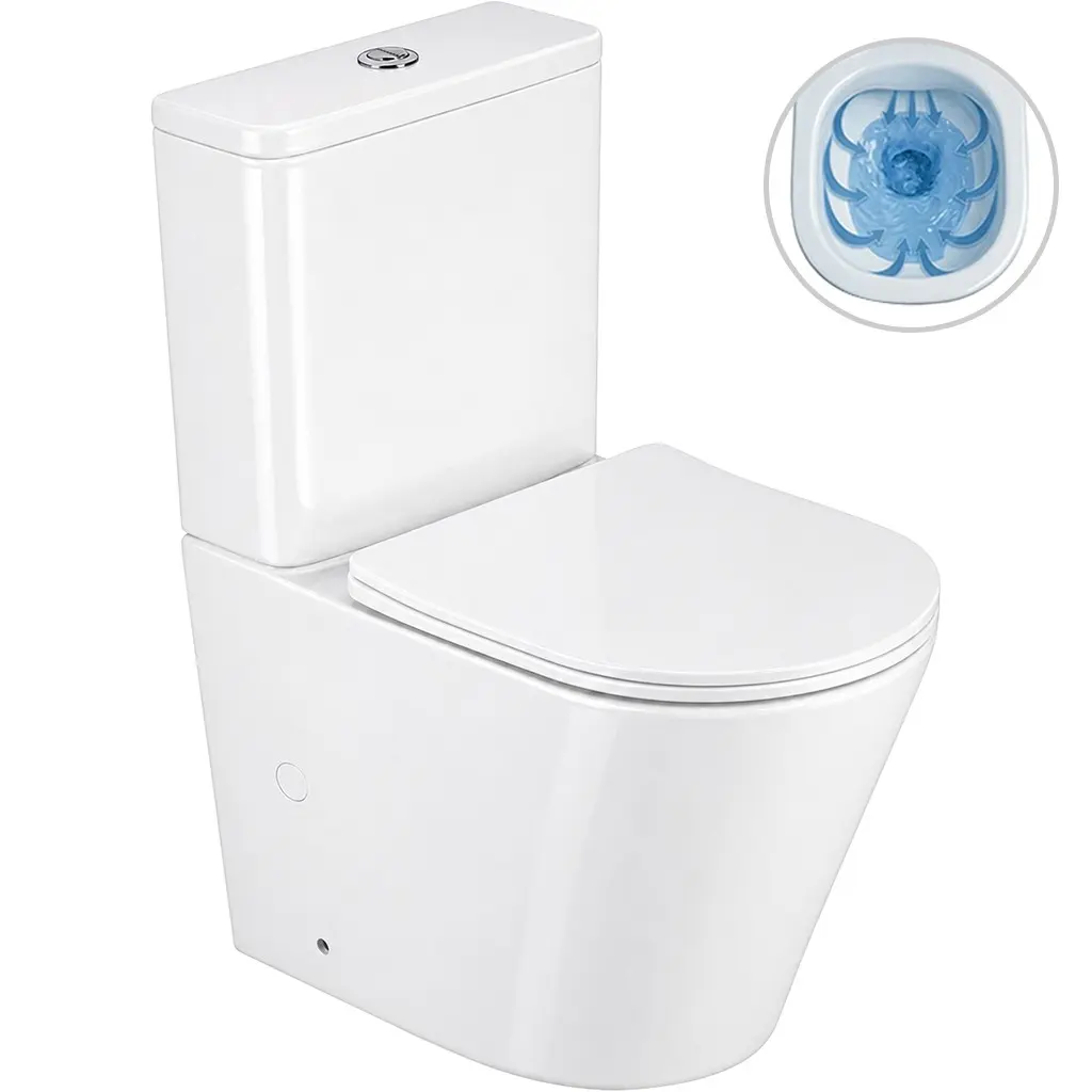 WC kombi Carlito, Rimless - bezokrajové splachování + Slim/SoftClose sedátko - spodní/zadní odpad - bílá lesklá - 61x36,5 cm