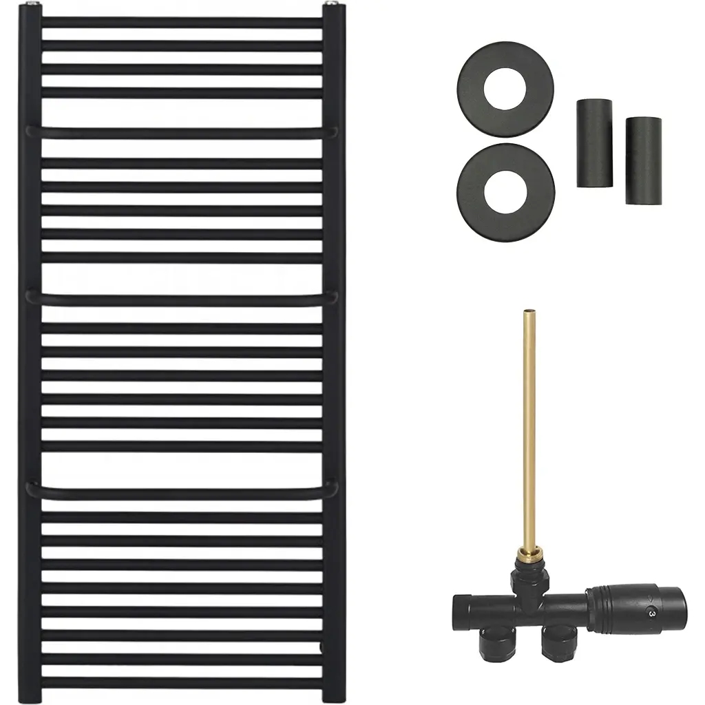 Koupelnový radiátorový set Antonio - ústřední vytápění - boční jednobodové připojení - 857W - černá matná - 1460x550 mm