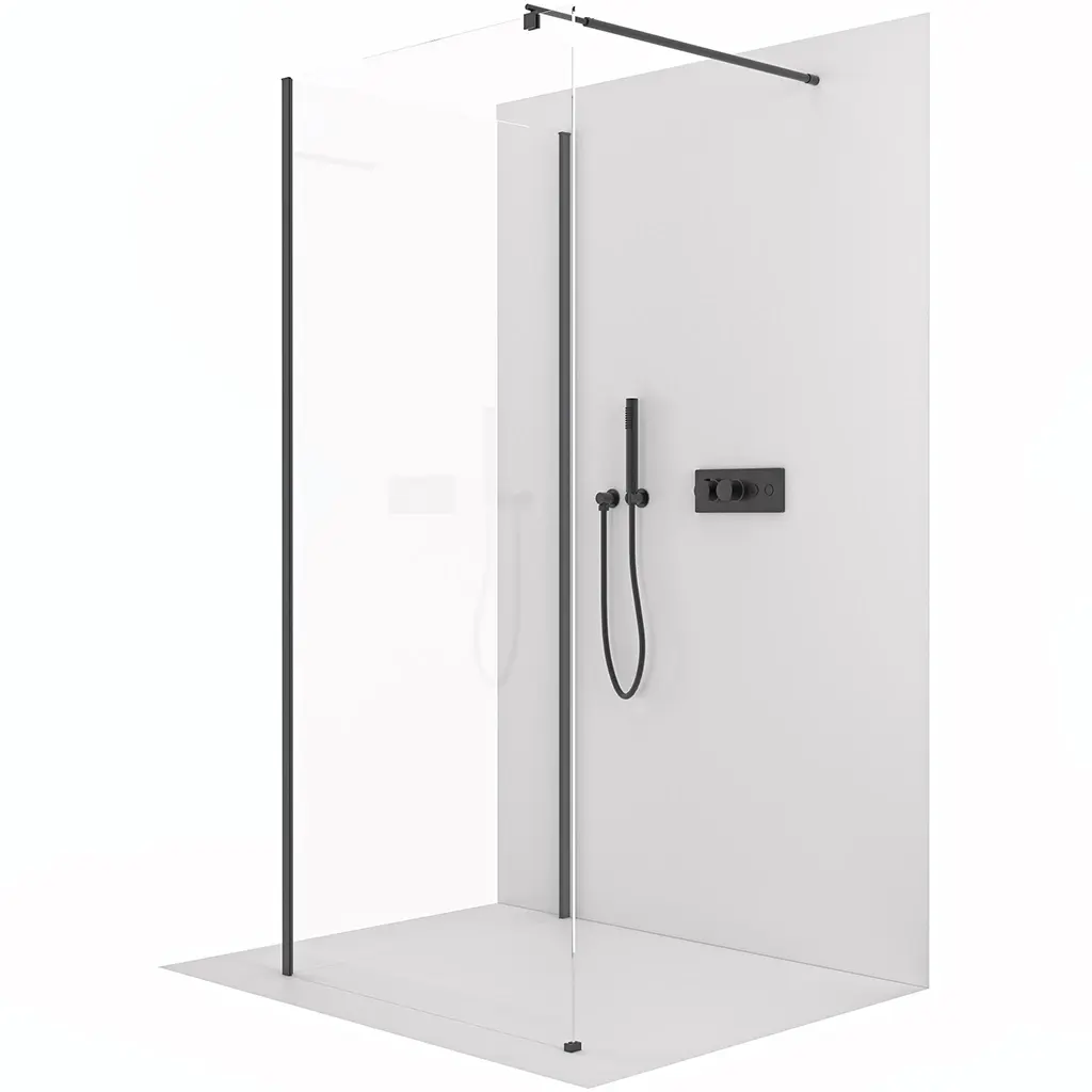 CERANO Sprchová zástěna Walk-in Onyx Corner Round L/P 8 mm kulatá vzpěra černá matná, transparentní sklo 80x90x200 CER-670100