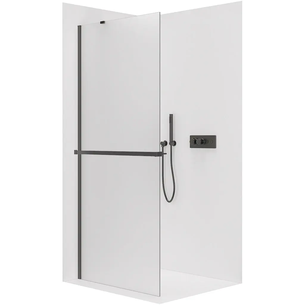 CERANO Sprchová zástěna Walk-in Onyx Y L/P 8 mm + polička/držák na ručníky černá matná, mléčné sklo 70x200 CER-8050BD1209