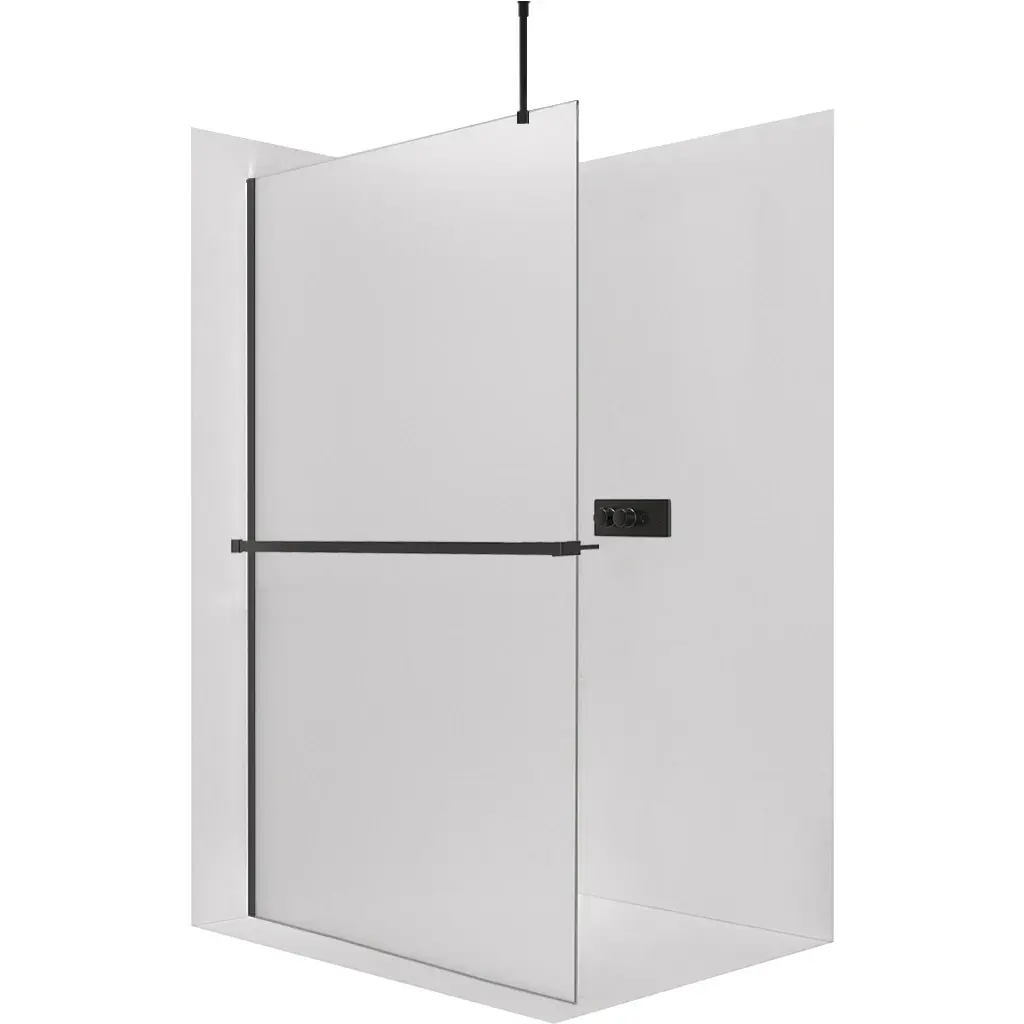 CERANO Sprchová zástěna Walk-in Onyx Top Round L/P 8 mm kulatá vzpěra + polička/držák na ručníky černá matná, mléčné sklo 80x200 CER-8050BD1615