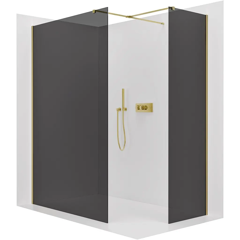 Sprchová zástěna Walk-in Onyx T L/P - 8 mm - hranatá vzpěra - zlatá, grafitové sklo - 100x50x200 cm