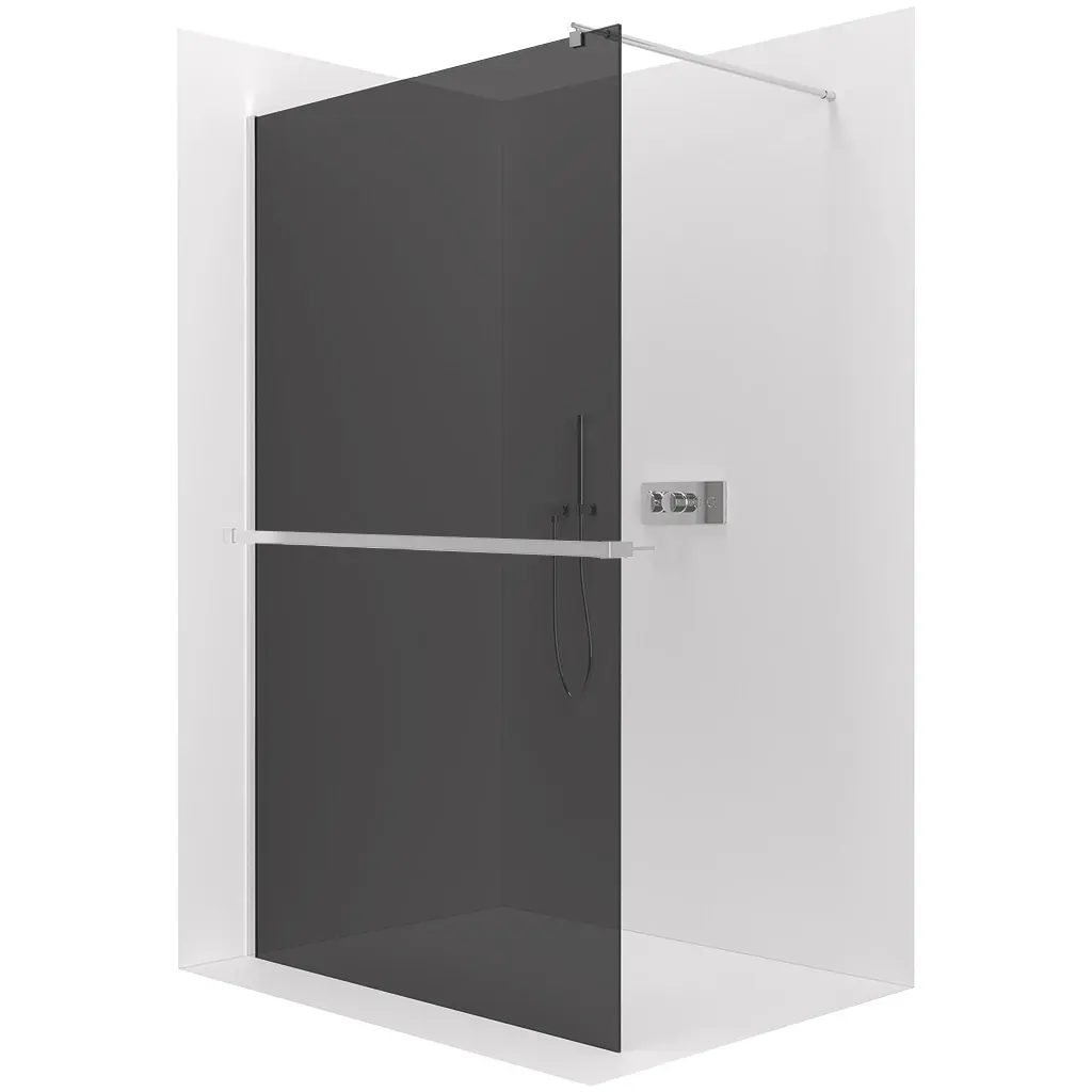 CERANO Sprchová zástěna Walk-in Onyx Round L/P 8 mm + polička/držák na ručníky kulatá vzpěra chrom, grafitové sklo 130x200 CER-8050BD375