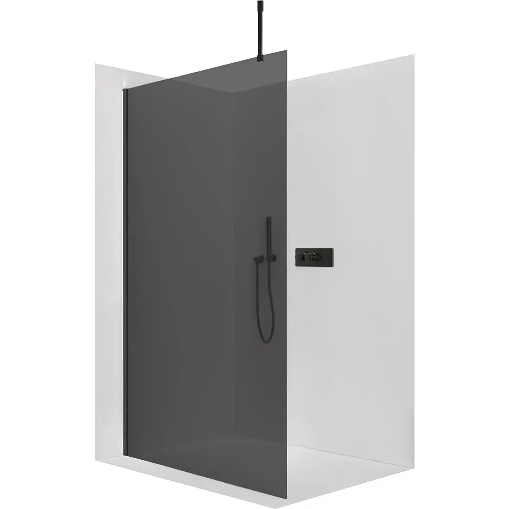 Sprchová zástěna Walk-in Onyx Top Cube L/P - 8 mm - hranatá vzpěra - černá matná, grafitové sklo - 60x200 cm