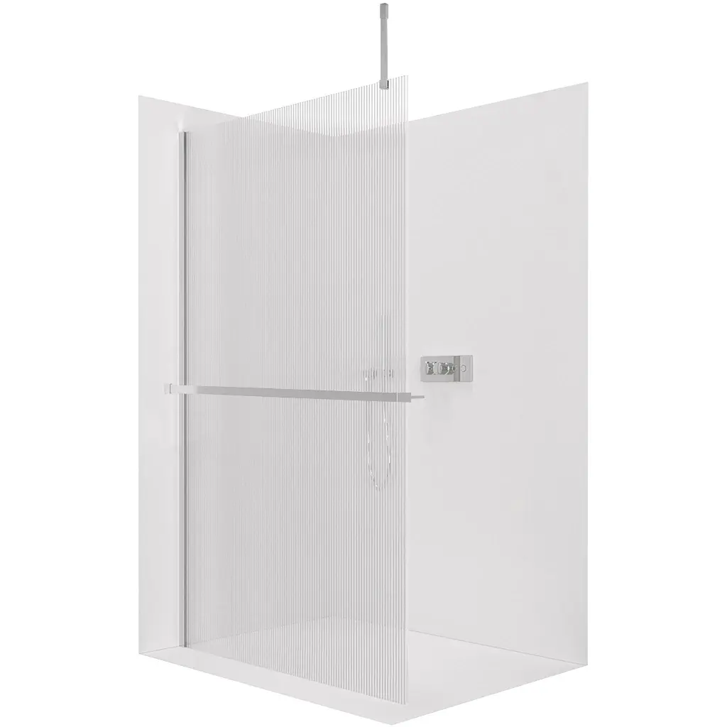 Sprchová zástěna Walk-in Onyx Top Cube L/P - 8 mm - hranatá vzpěra + polička/držák na ručníky - chrom, rýhované sklo - 80x200 cm