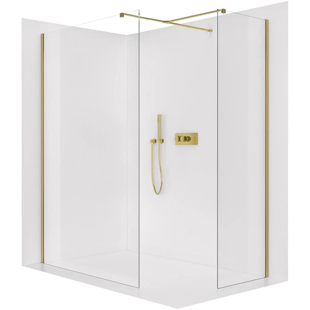CERANO Sprchová zástěna Walk-in Onyx T L/P 8 mm hranatá vzpěra zlatá, transparentní sklo 120x40x200 CER-8050BD72212
