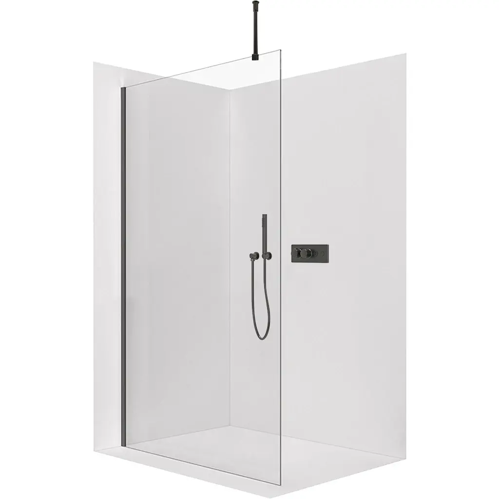 CERANO Sprchová zástěna Walk-in Onyx Top Round L/P 10 mm kulatá vzpěra černá matná, transparentní sklo 130x200 CER-8050BD78058