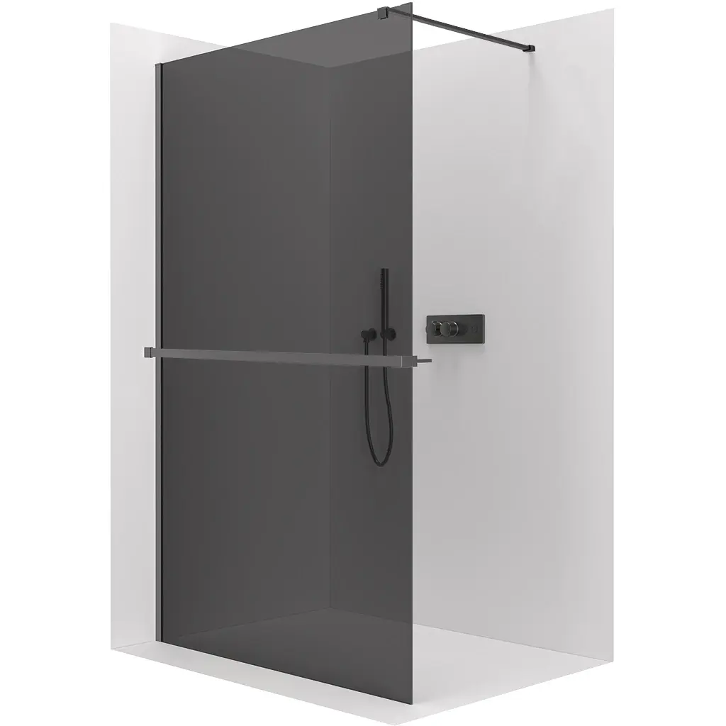 CERANO Sprchová zástěna Walk-in Onyx Cube L/P 10 mm hranatá vzpěra + polička/držák na ručníky černá matná, grafitové sklo 110x200 CER-8050BD79842