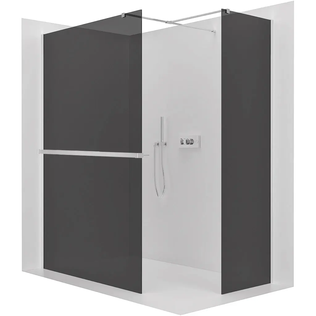 CERANO Sprchová zástěna Walk-in Onyx T L/P 8 mm hranatá vzpěra + polička/držák na ručníky chrom, grafitové sklo 120x30x200 CER-8050BD80169
