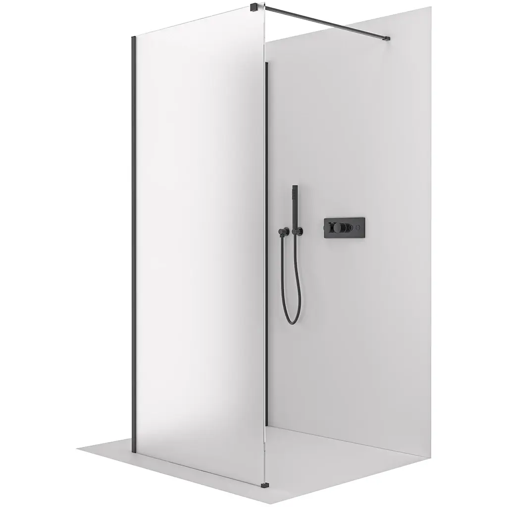 CERANO Sprchová zástěna Walk-in Onyx Corner Cube L/P 8 mm hranatá vzpěra černá matná, mléčné sklo 80x30x200 CER-DY101-60-221
