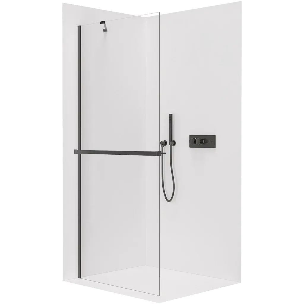 Sprchová zástěna Walk-in Onyx Y L/P - 10 mm + polička/držák - černá matná, transparentní sklo - 100x200 cm