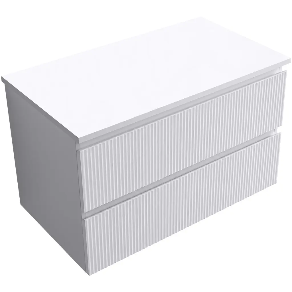 CERANO Koupelnová skříňka Carole bílá matná rýhovaná + deska z lit. mramoru Elanys 12 mm bílá matná 100x49,2x46 CER-636642