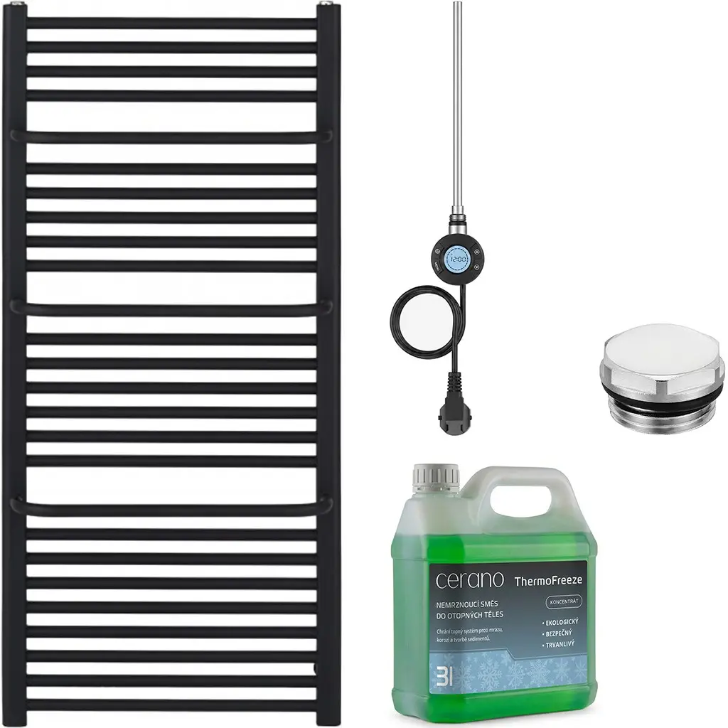 Koupelnový elektrický radiátorový set Antonio - WIFI - 600W - černá matná - 1180x550 mm