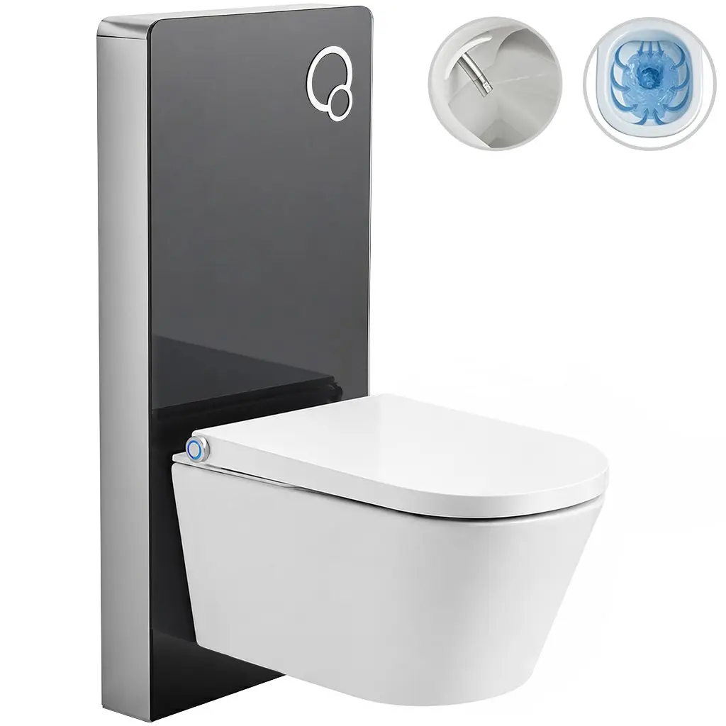 Závěsné WC s bidetem Modul/Cronus Standard - bílá lesklá / černá matná - integrované WC tlačítko - pneumatický modul - 59,3x38,4 cm