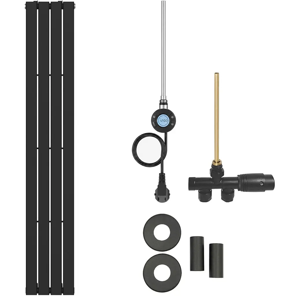 CERANO Koupelnový radiátorový set Arlen kombinované vytápění, wifi tyč boční jednobodové připojení 300W černá matná 1800x300 mm CER-106677