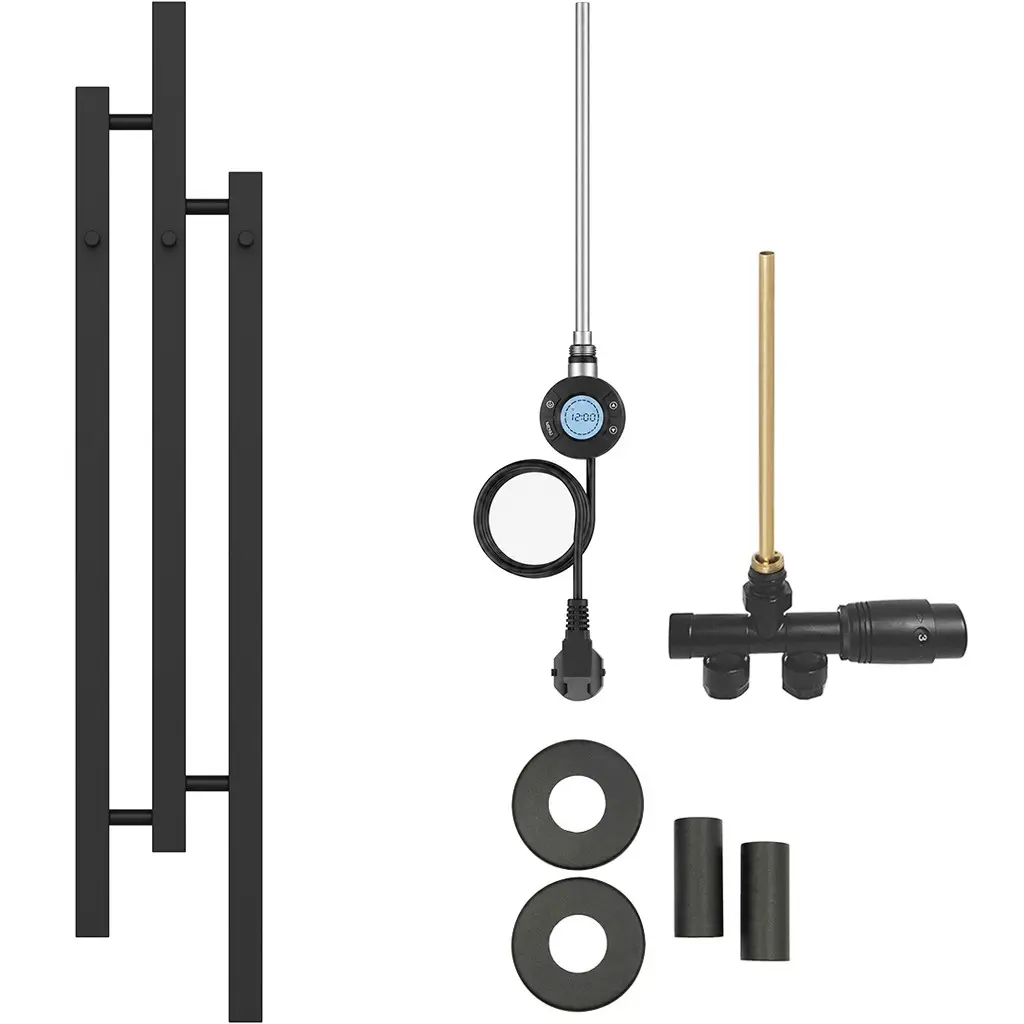 CERANO Koupelnový radiátorový set Fabiano kombinované vytápění, wifi tyč boční jednobodové připojení 300W černá matná 1200x220 mm CER-620246