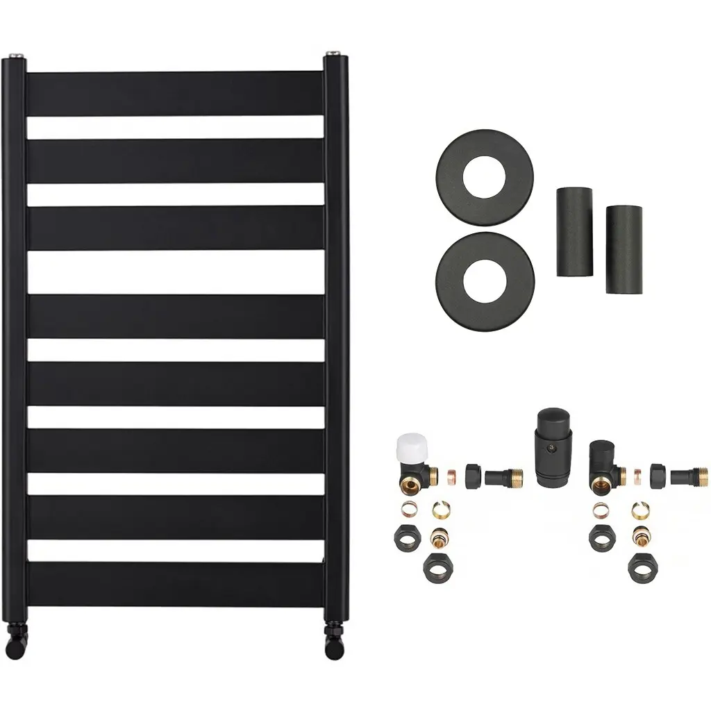 Koupelnový radiátorový set Marco - ústřední vytápění - boční připojení - 698W - černá matná - 920x550 mm