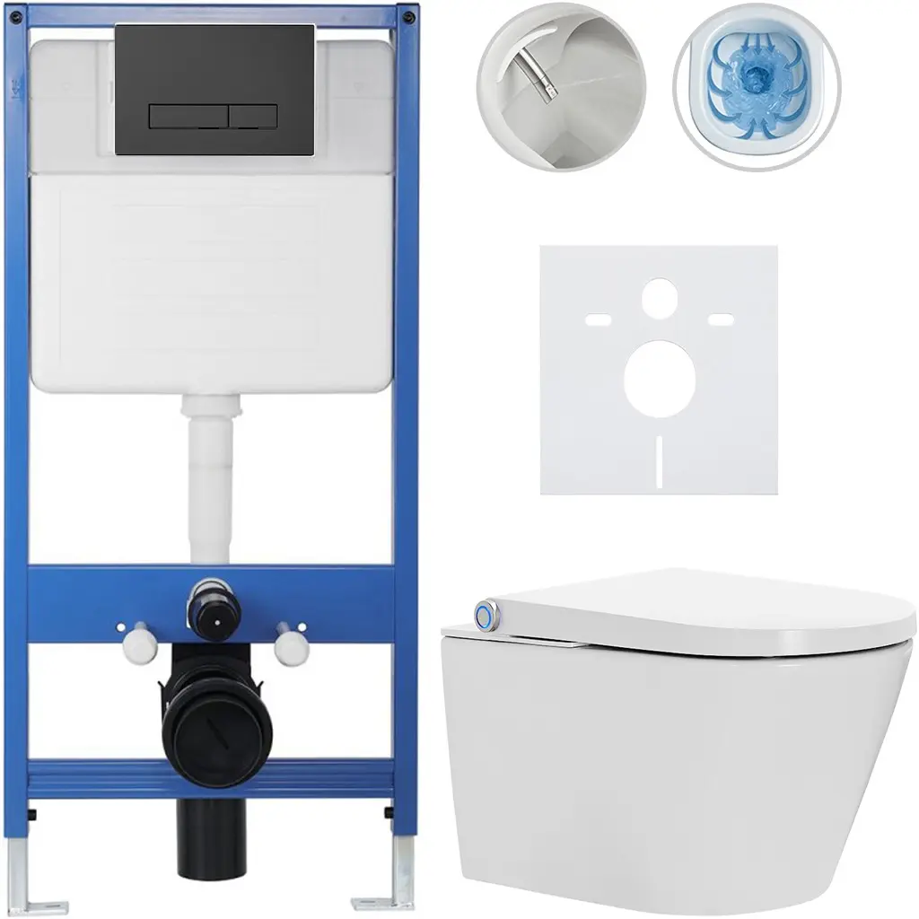 Kompletní WC set Profi/Cronus Standard - bílá lesklá - WC tlačítko Slim/Černá matná - předstěnová instalace - 59,3x38,4 cm