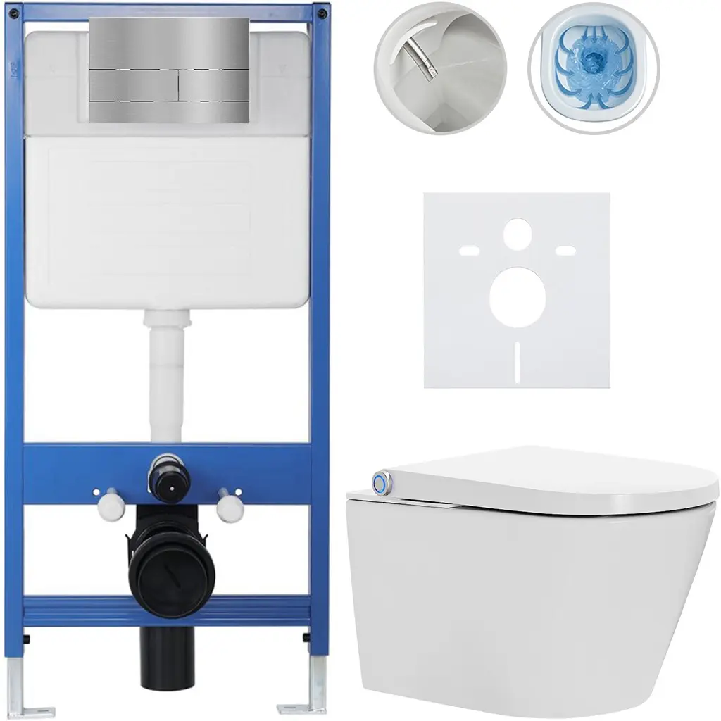 CERANO Kompletní WC set Profi/Cronus Standard bílá lesklá WC tlačítko Line/Nerez předstěnová instalace 59,3x38,4 CER-259512