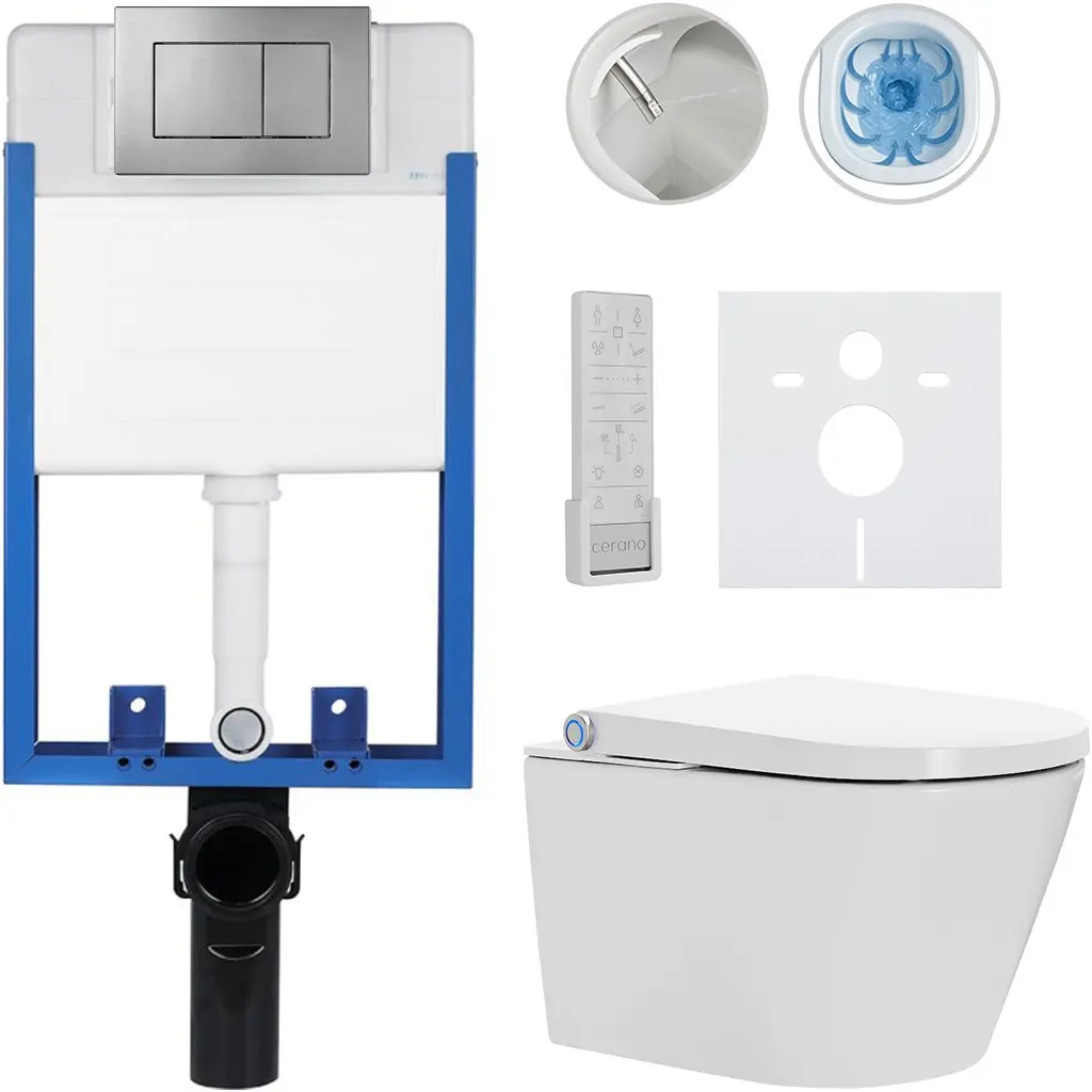 Kompletní WC set Profi/Cronus Premium - bílá lesklá - WC tlačítko Classic/Tmavě šedá - pro zazdění - 59,3x38,4 cm