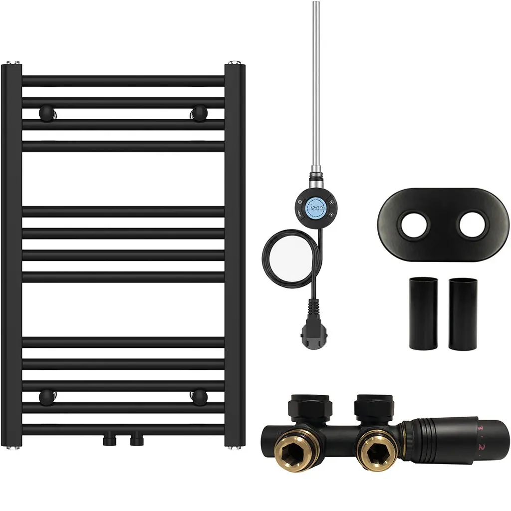 Koupelnový radiátorový set Benito - kombinované vytápění, wifi tyč - středové připojení 50 mm - 300W - černá matná - 700x450 mm