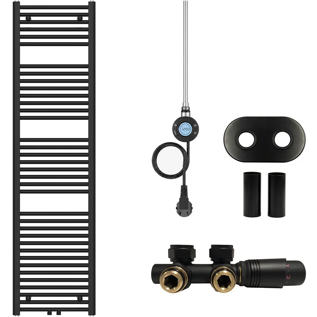 Koupelnový radiátorový set Benito - kombinované vytápění, wifi tyč - středové připojení 50 mm - 600W - černá matná - 1700x450 mm