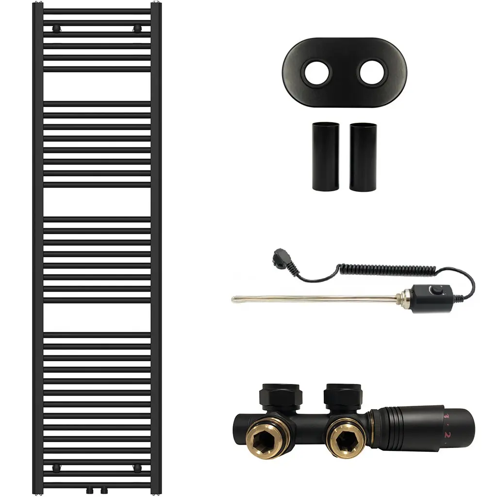 CERANO Koupelnový radiátorový set Benito kombinované vytápění, termo tyč středové připojení 50 mm 600W černá matná 1700x450 mm CER-317306