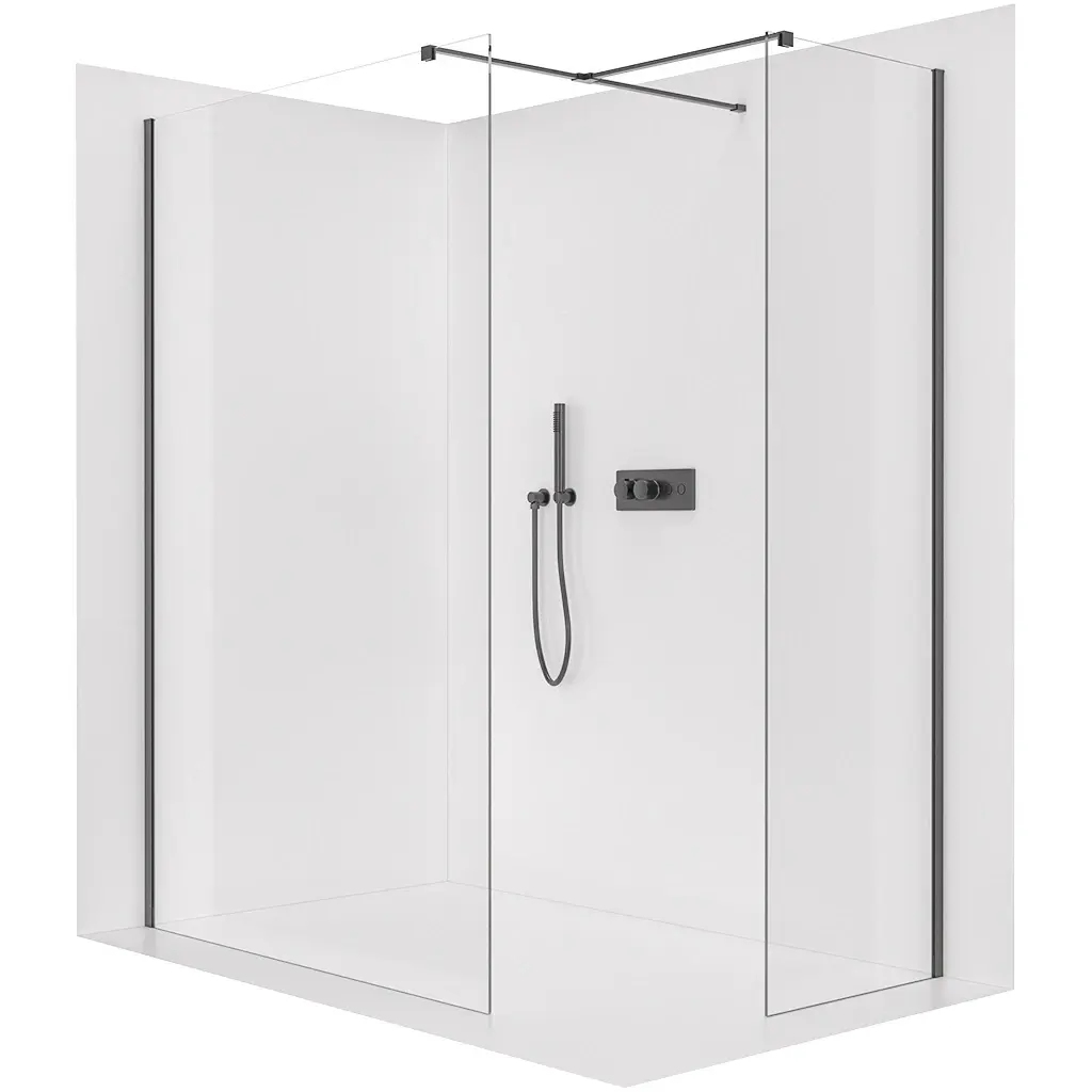 Sprchová zástěna Walk-in Onyx T L/P - 8 mm - hranatá vzpěra - černá matná, transparentní sklo - 100x50x200 cm