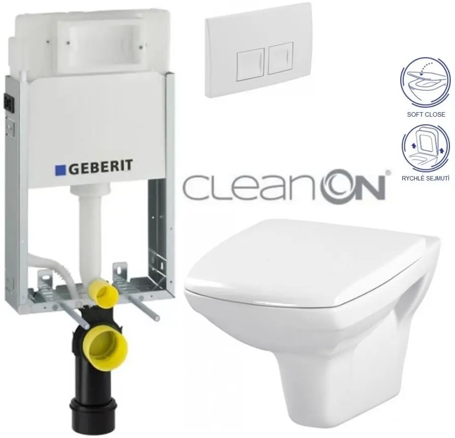 GEBERIT KOMBIFIXBasic vč. bílého tlačítka DELTA 50 + WC CERSANIT CLEANON CARINA + SEDÁTKO 110.100.00.1 50BI CA2