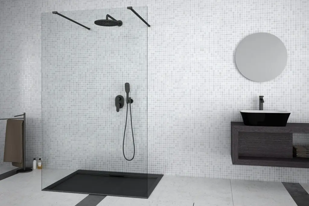 BESCO Walk-in sprchový kout AVEO DUE BLACK Barva rámu Černá, Pevná stěna Bez pevné stěny, Rozměr A 90, Rozměr C 195, Výplň Čiré bezpečnostní sklo 8 mm BCAVEODUE90BL