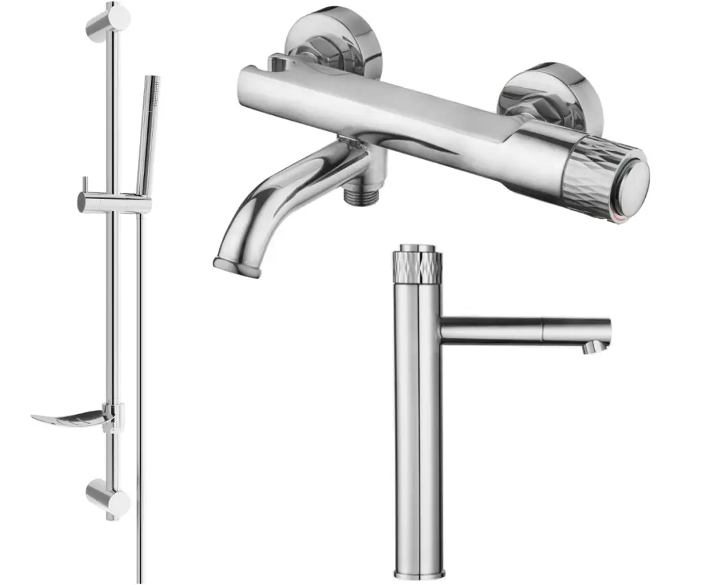 MEXEN/S Diamond DF70 Set umyvadlové a vanové baterie s příslušenstvím, chrom 71513DF70-00