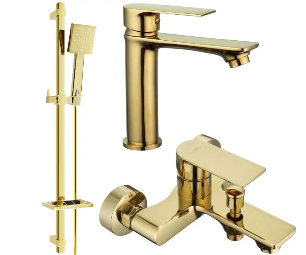 MEXEN - Mexen Royo DQ45 Set umyvadlové a vanové baterie s příslušenstvím zlata 72203DQ45-50
