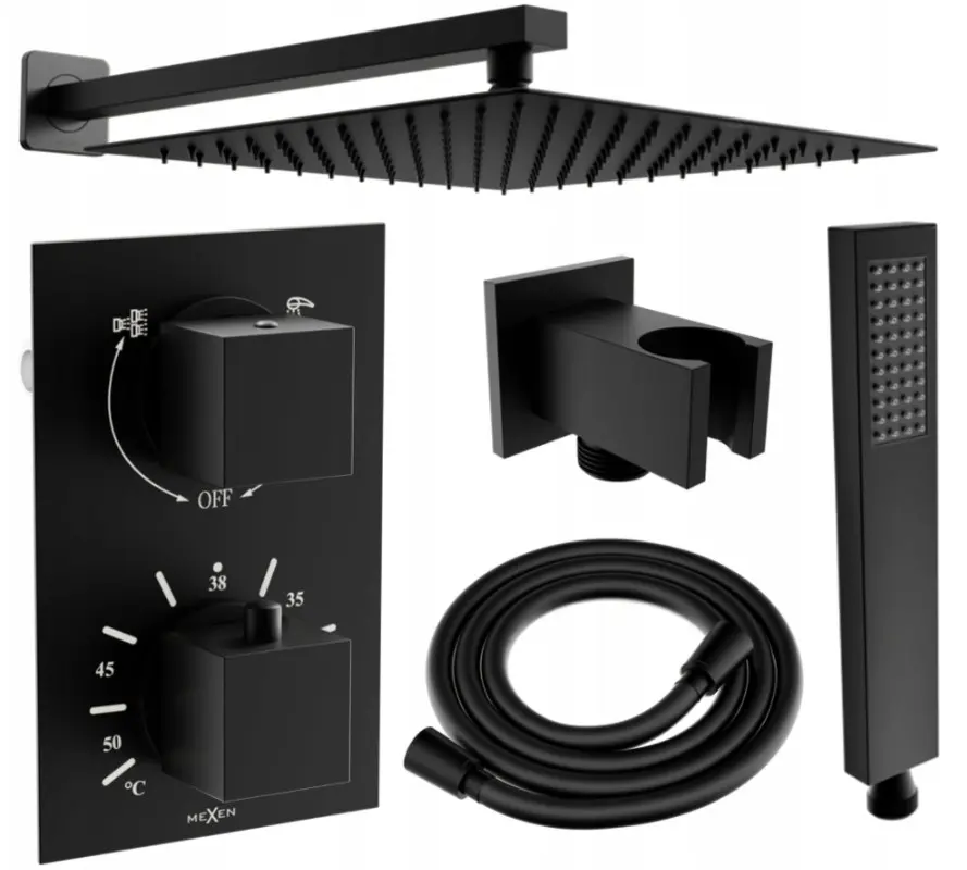 Sprchový set podomítkový MEXEN CUBE DR02 25 cm černý