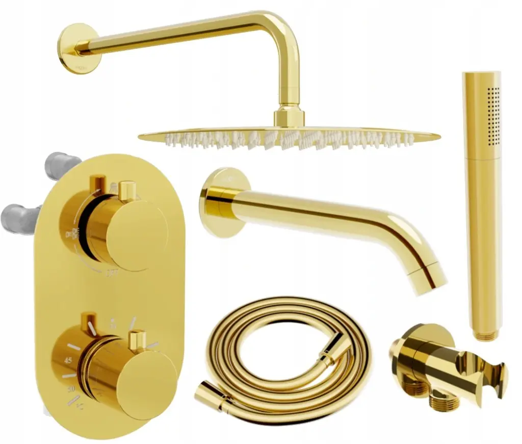 MEXEN/S Kai DR70 podomítkový vanový SET s výtokovou hubicí + slim sprcha 30, zlatý 77602DR70301-50
