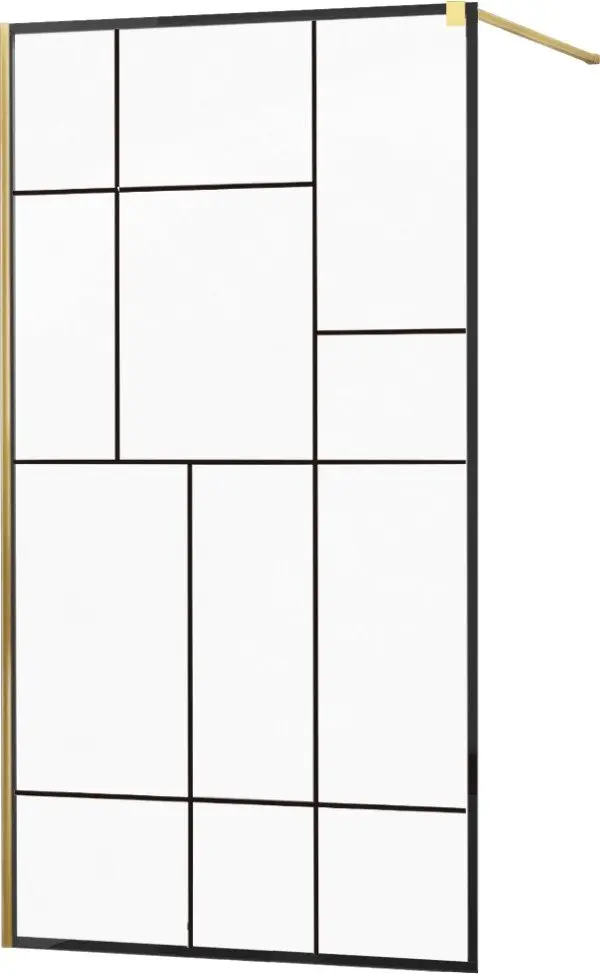 MEXEN/S KIOTO Sprchová zástěna WALK-IN 80x200 cm 8 mm, zlatá, černý vzor 2 800-080-101-50-78