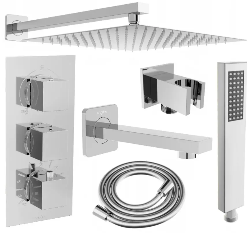 MEXEN/S Cube DR02 podomítkový vanový SET s vytokovou hubicí + slim sprcha 30, chrom 77503DR0230-00