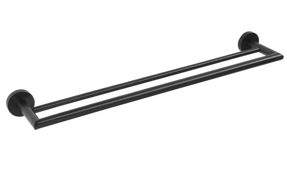 Sapho X-ROUND BLACK dvojitý držák ručníků 600mm, černá mat