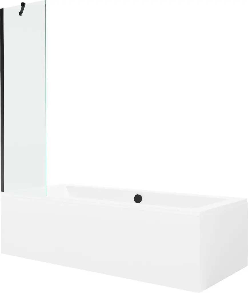 MEXEN/S Cube obdélníková vana 180 x 80 cm s panelem + vanová zástěna 50, transparent, černá 550518080X9505000070
