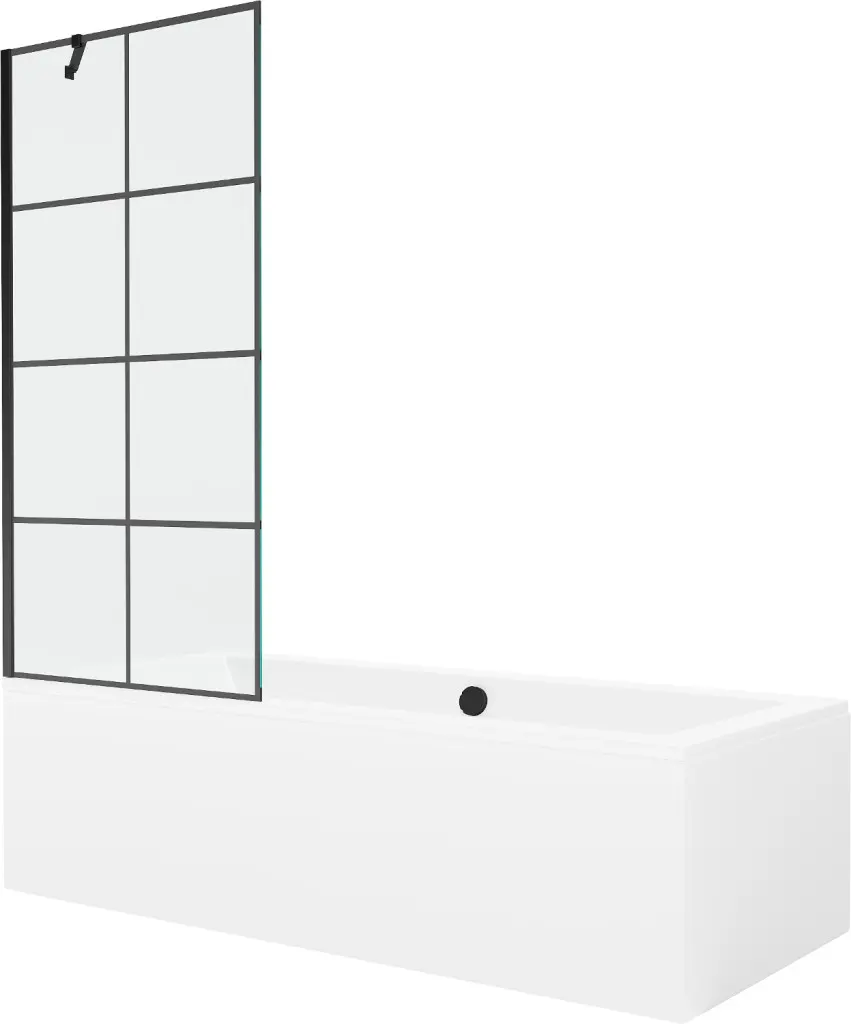 MEXEN/S Cube obdélníková vana 180 x 80 cm s panelem + vanová zástěna 80, černá vzor 550518080X9508007077