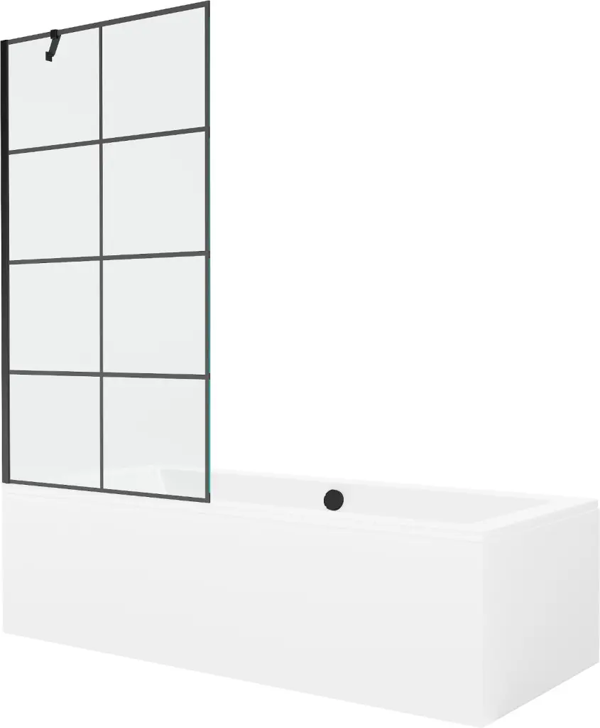MEXEN/S Cube obdélníková vana 180 x 80 cm s panelem + vanová zástěna 90, černá vzor 550518080X9509007077
