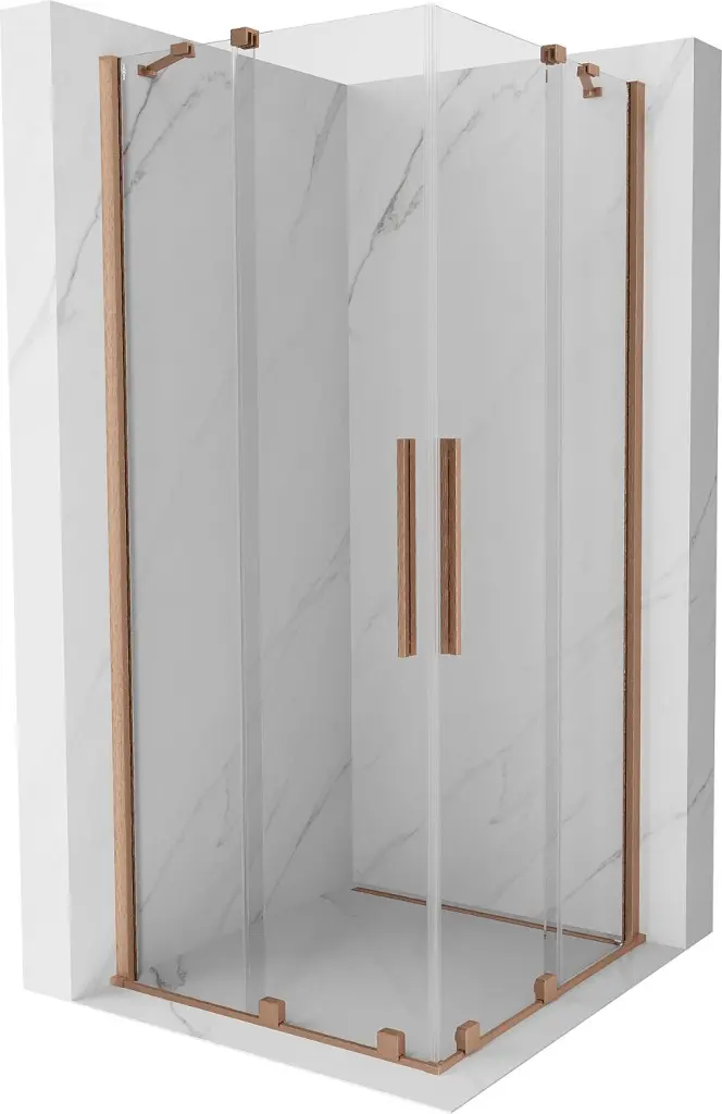 MEXEN - Velar Duo čtvercový sprchový kout 100 x 100, transparent, měď kartáčovaná 871-100-100-02-65